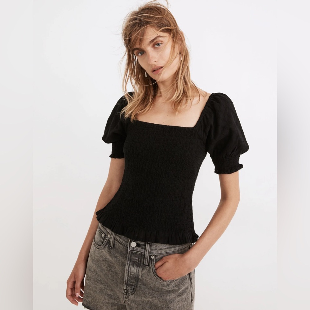 Madewell Lucie Puff Sleeve Smocked Bodice Top size L